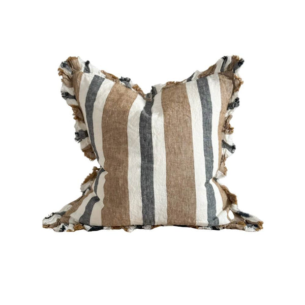 Navy and Brown Stripe Ruffle Cushion