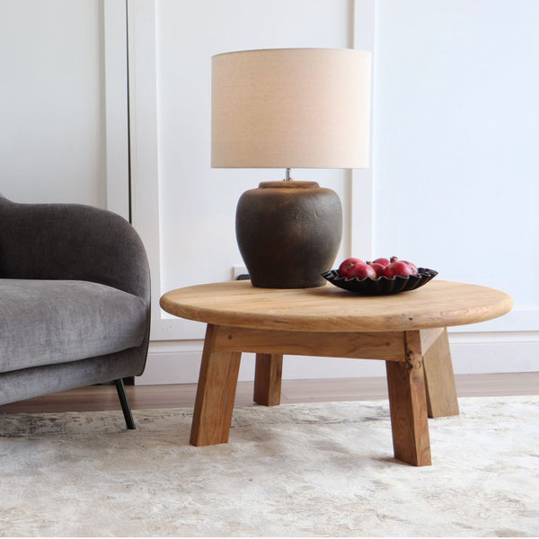 avery round coffee table teak