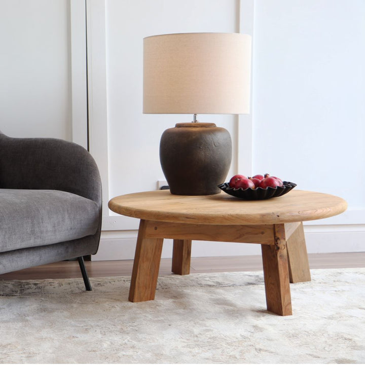 avery round coffee table teak