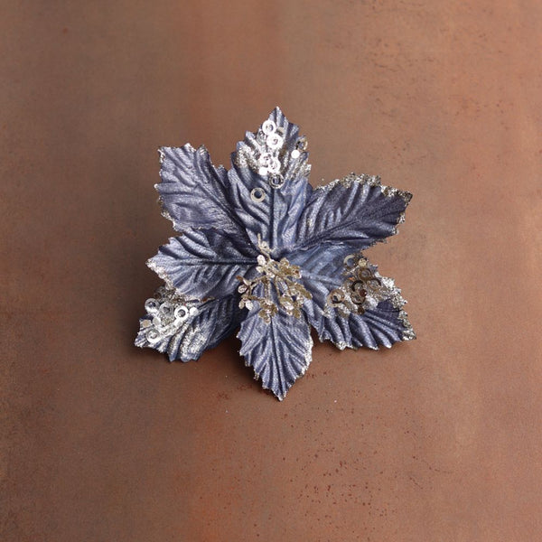 Pale Blue/Gold Fabric Poinsettia Pick Gisela Graham