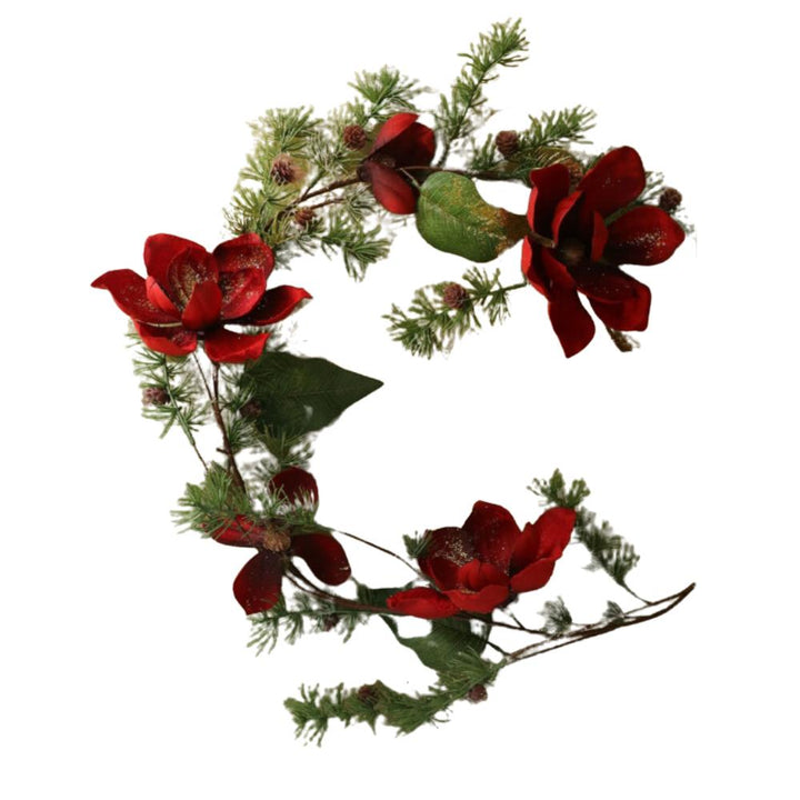 Gisela Graham Red Magnolia & Spikey Fir Garland Gisela Graham