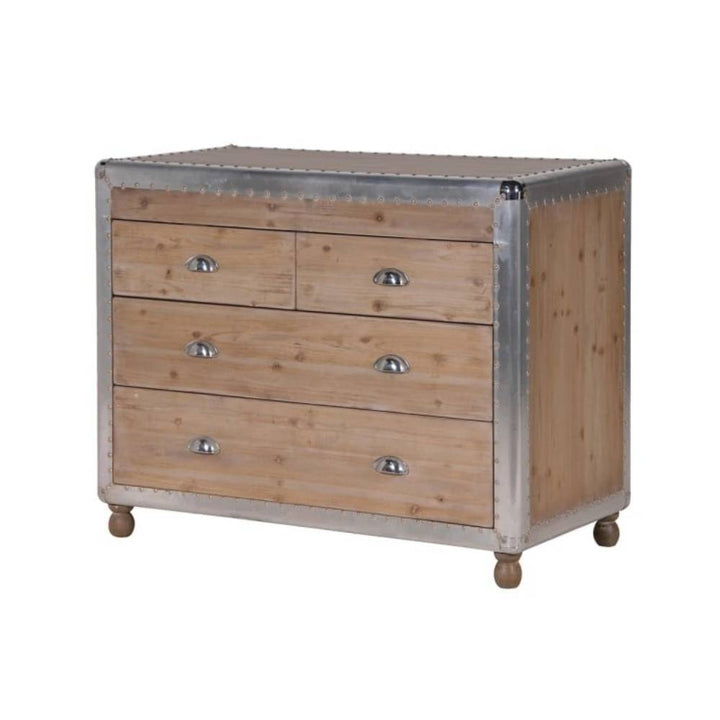 Silver Trim Studded Wooden Chest of Drawers Pod Furniture Ireland