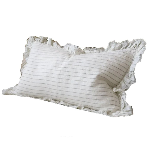 Olive Pinstripe Ruffle Cushion