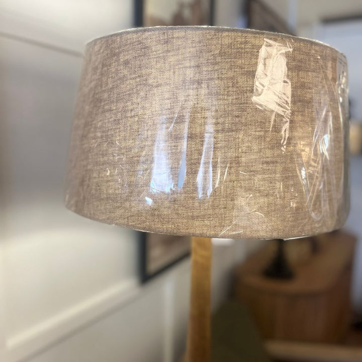 Oil Brown Wooden Floor Lamp & Light Linen Lamp Shade Light & Living