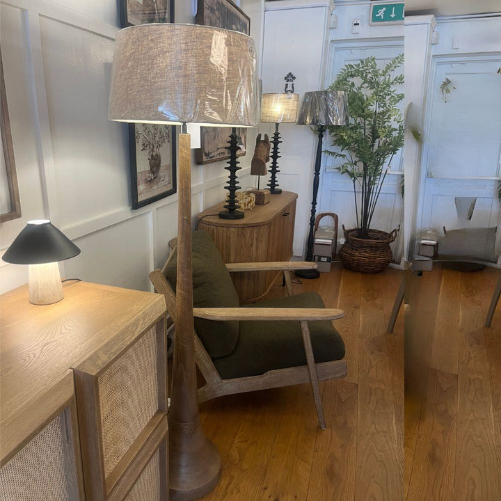 Oil Brown Wooden Floor Lamp & Light Linen Lamp Shade Light & Living
