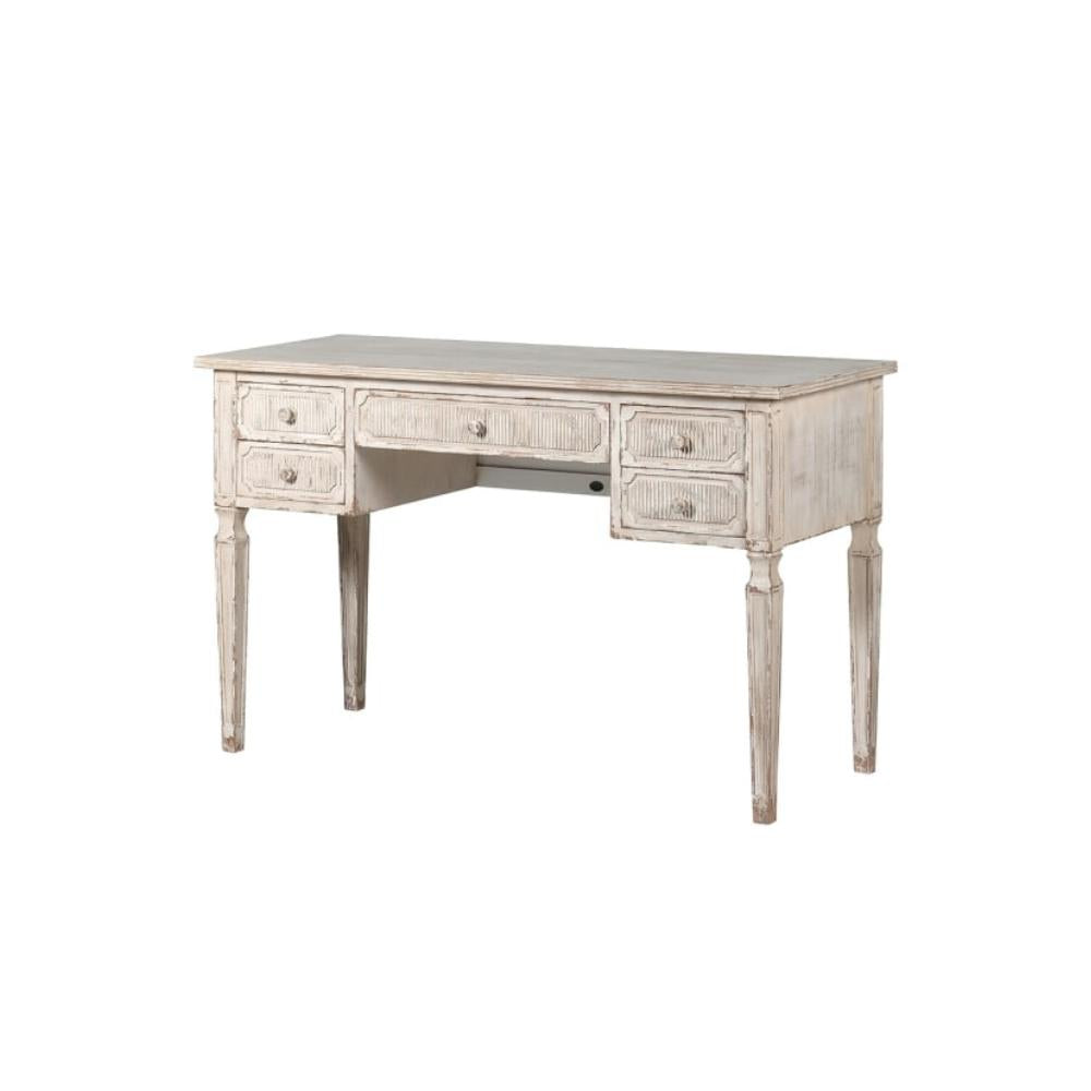 White Ribbed Desk Barthelemy Ribbed 5 Drawer Writing Desk – Pod Furniture Ireland