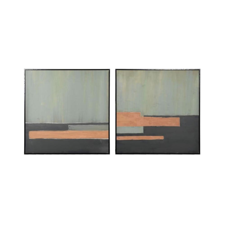 set of 2 green and black block pictures