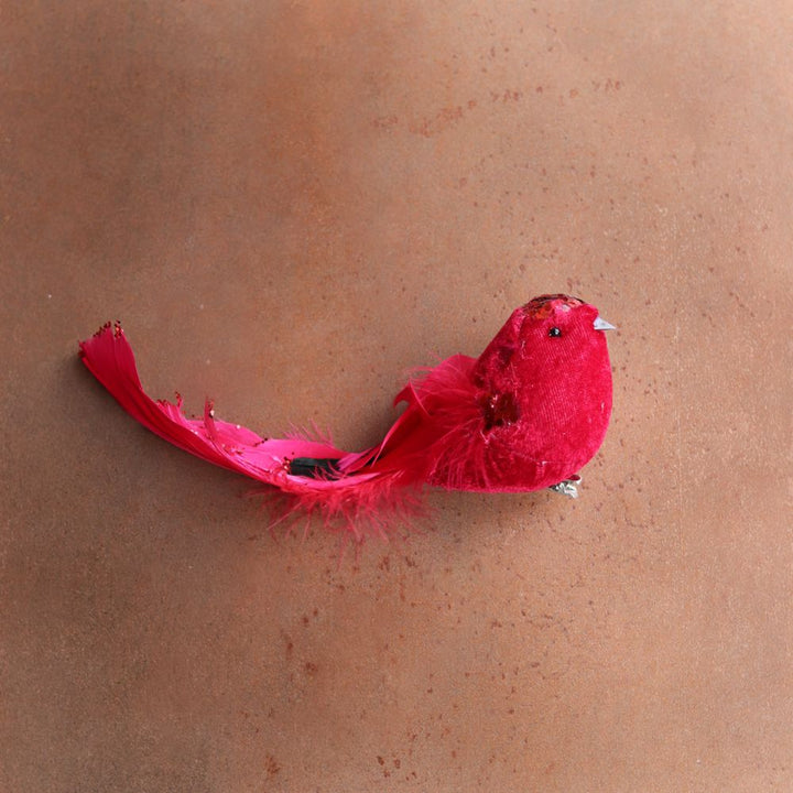 Red Fabric and Glitter Clip-On Bird Gisela Graham