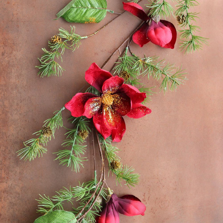Gisela Graham Red Magnolia & Spikey Fir Garland Gisela Graham
