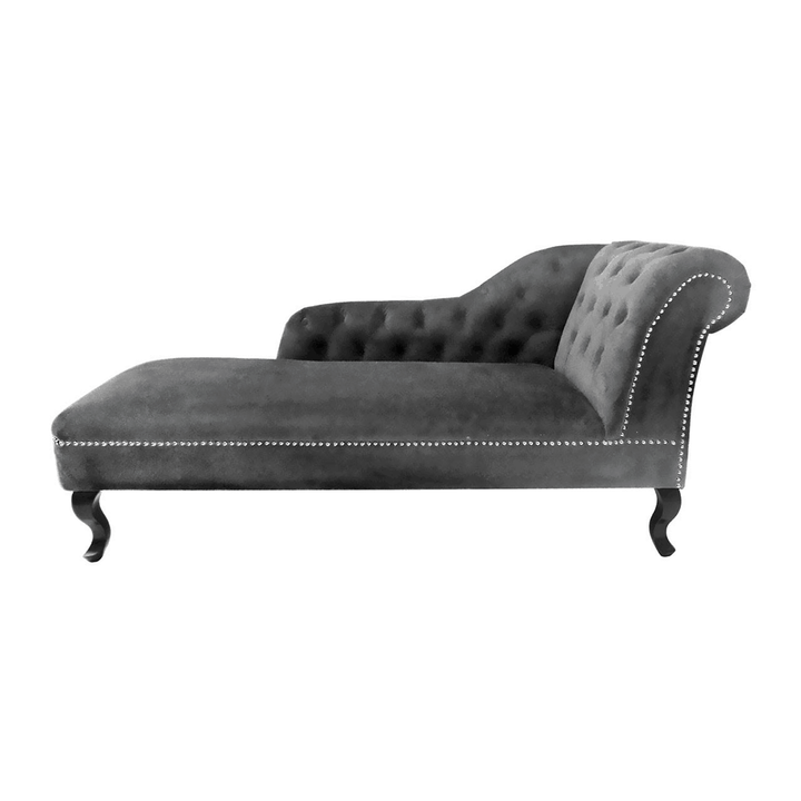 Regency Park Chesterfield Chaise Longue Grey Velvet/Right Arm Podfurniture