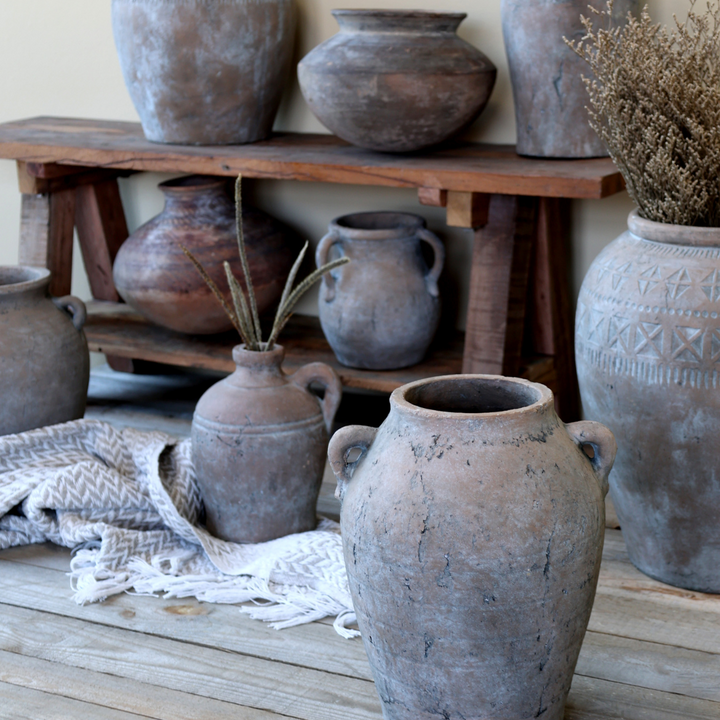 Rustic Aged Terracotta Pot w/ Handles Chic Antique