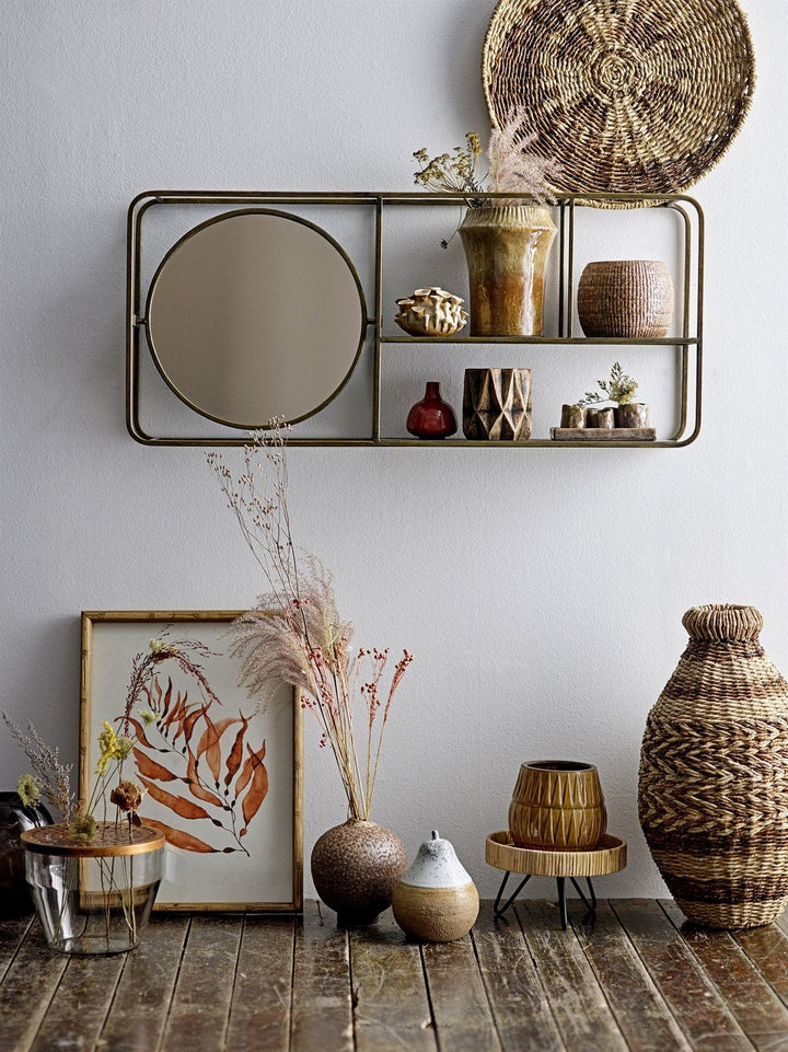 Brass Wall Mirror with Shelves - Pod Furniture Ireland