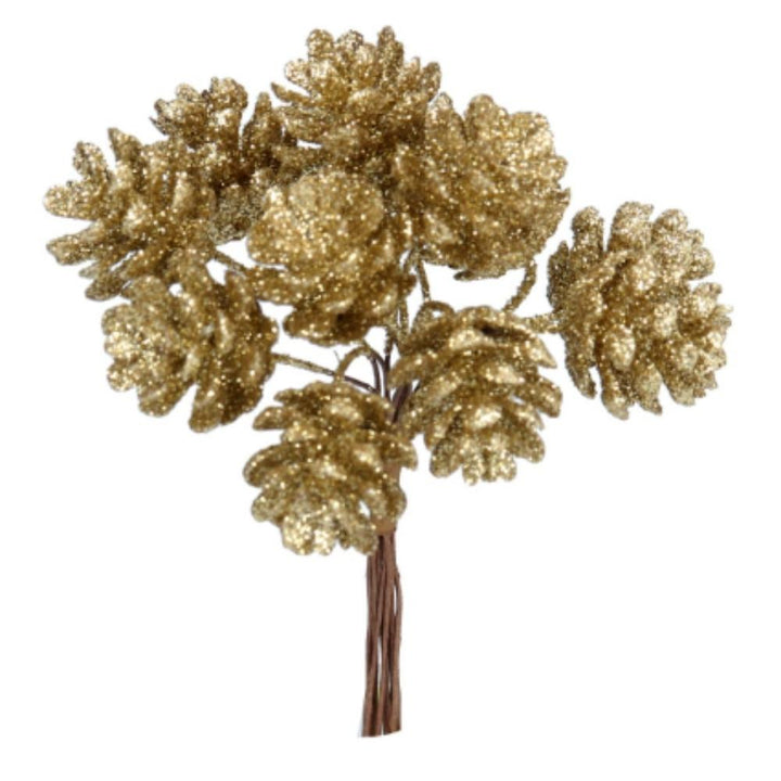 Gold Glitter Mini Cone Bunch Pick Gisela Graham