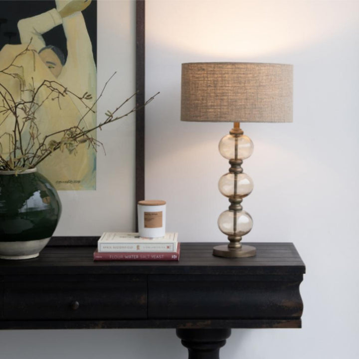 Clae Antique Gold Glass Bobble Lamp with Shade one world
