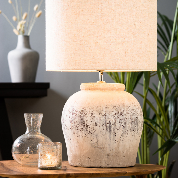 The Florence - Antique Grey Lamp Base & Natural Lamp Shade Light & Living