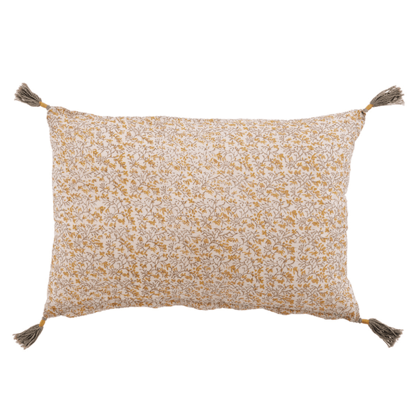 Floral Yellow Iris Lumbar Cushion Blanc D'Ivoire