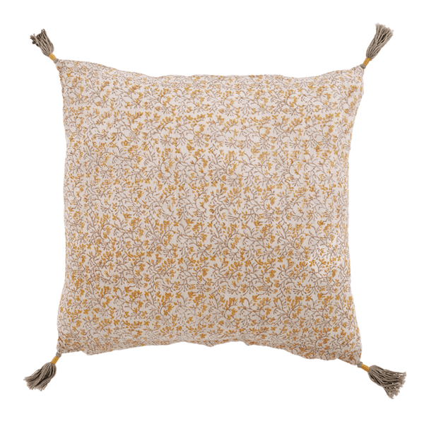 Floral Yellow Iris Cushion Blanc D'Ivoire