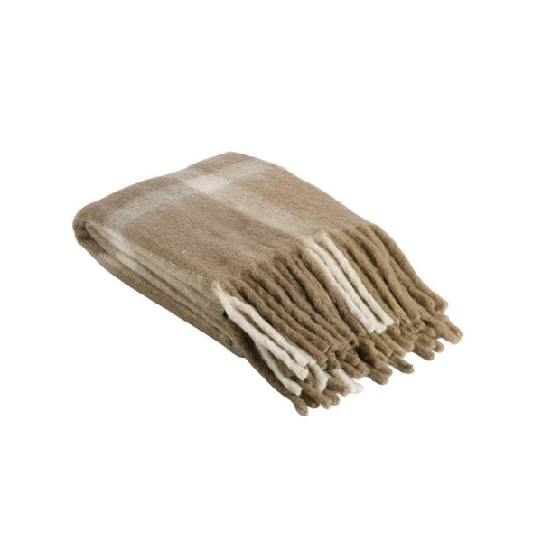 Beige Tartan Wool Blanket - Pod Furniture Ireland