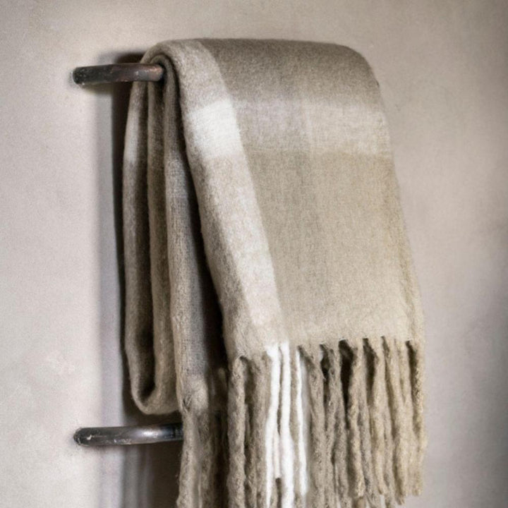 Beige Tartan Wool Blanket - Pod Furniture Ireland